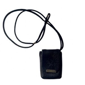 Vintage MICRO Black Leather Amulet Case SunFace Embossed Pouch Crossbody Bag 90s